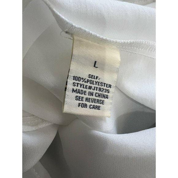 NWT Jealous Tomato Women Top Sz Large White Black Pleated Side Accent Cap Sleeve - Picture 7 of 8